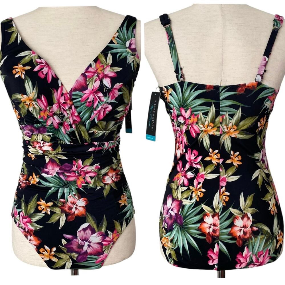 NEW AQUA GREEN Medium Control Full Coverage Floral One Piece Swimsuit Size 6